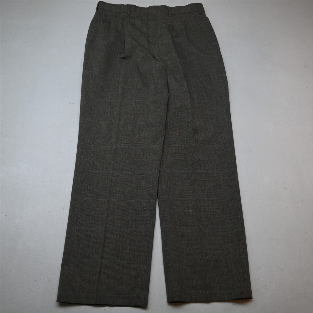 Vtg 80s 30x30 Taupe Gray Windowpane Wool Silk High Waist Pleated Dress Pants